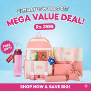 5 Pcs School Bag Set in Pakistan | College Backpack for Girls & Boys | Free Gift Bottle