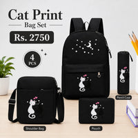 Cat Print Bag Set 4-in-1 Canvas Bag Collection