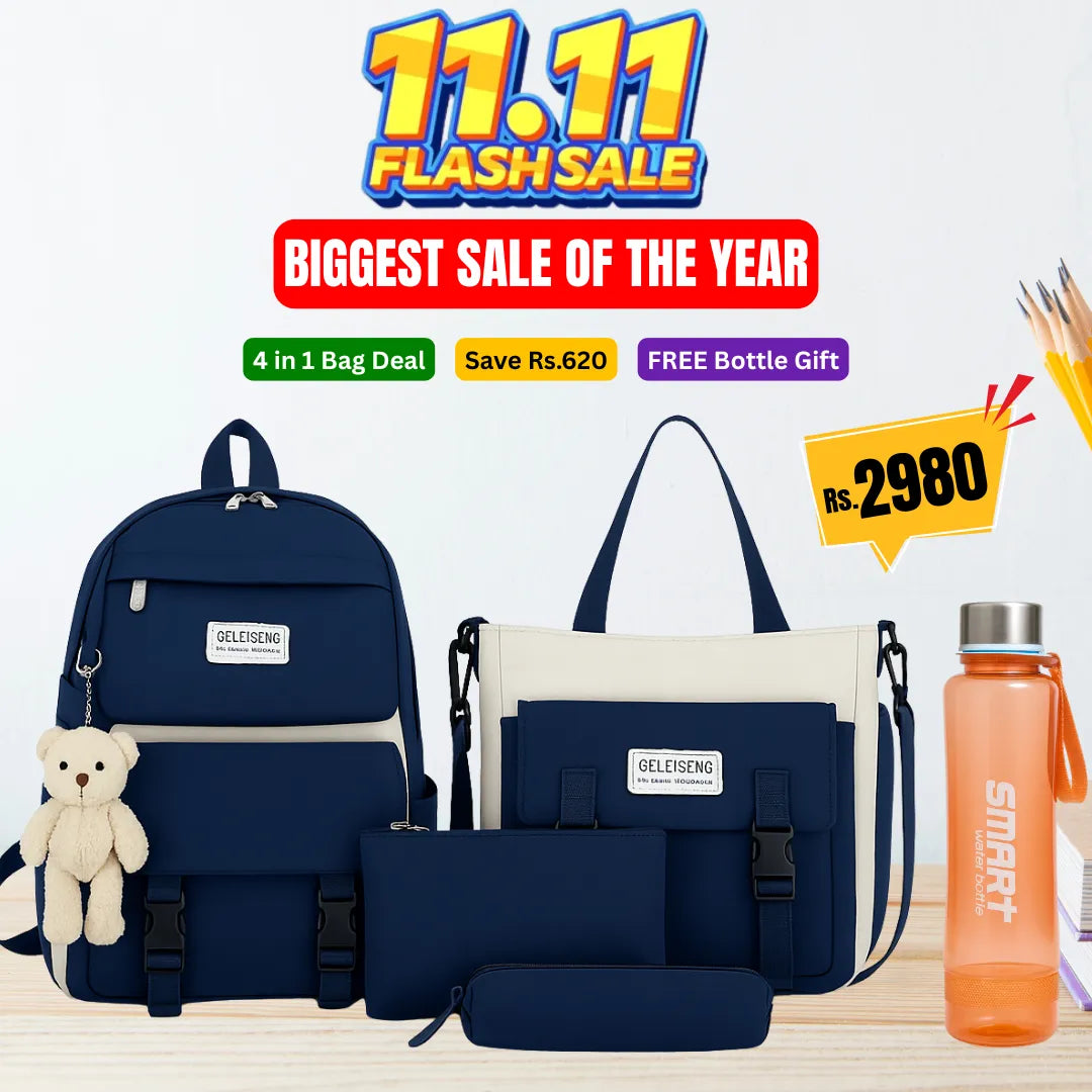 4 Pcs Bag Set for Girls in Pakistan | School, College & University Bag