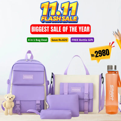 4 Pcs Bag Set for Girls in Pakistan | School, College & University Bag