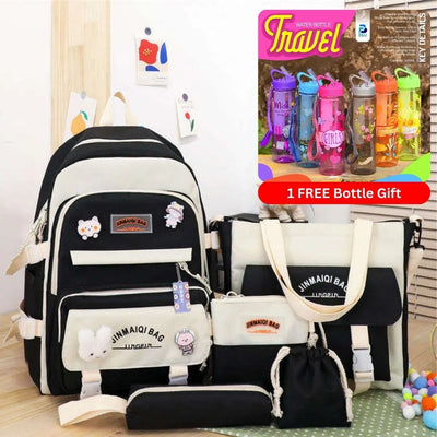 Best School & College Bag Set for Girls – 5 in 1 Stylish Backpack with Free Water Bottle