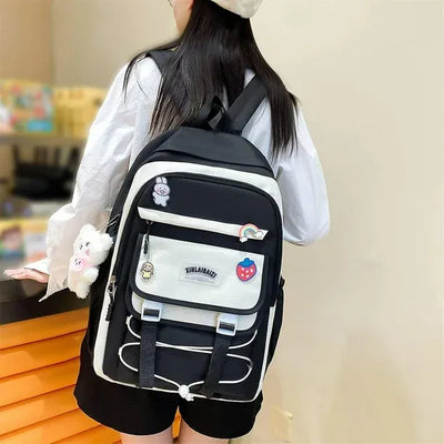 Trendy 4-Piece Dori Style Backpack Set for Girls – Includes Free Bottle & Teddy Bear Keychain