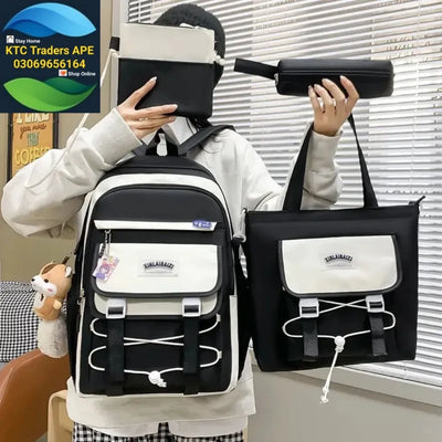 Trendy 4-Piece Dori Style Backpack Set for Girls – Includes Free Bottle & Teddy Bear Keychain