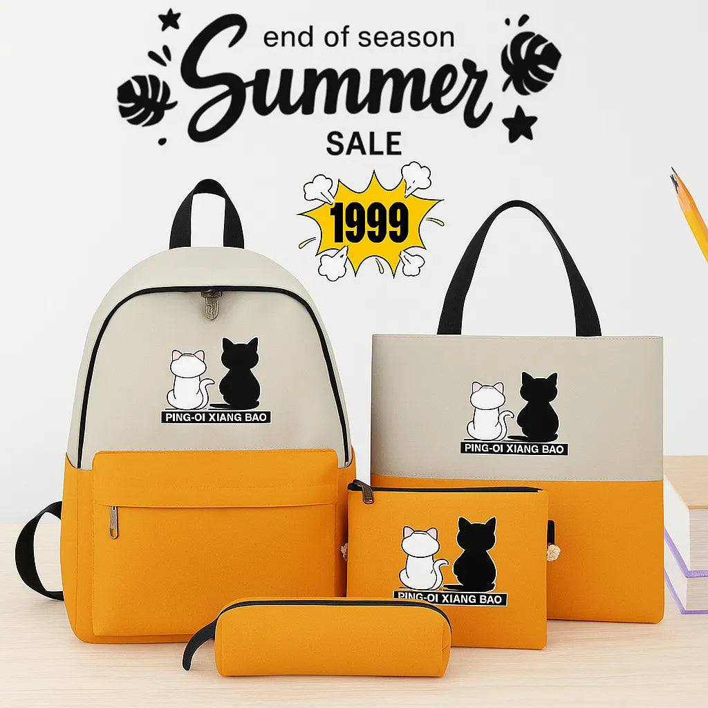 Korean Fashion 4 in 1 Girls Bag Set – Backpack, Crossbody, Tote & Pouch