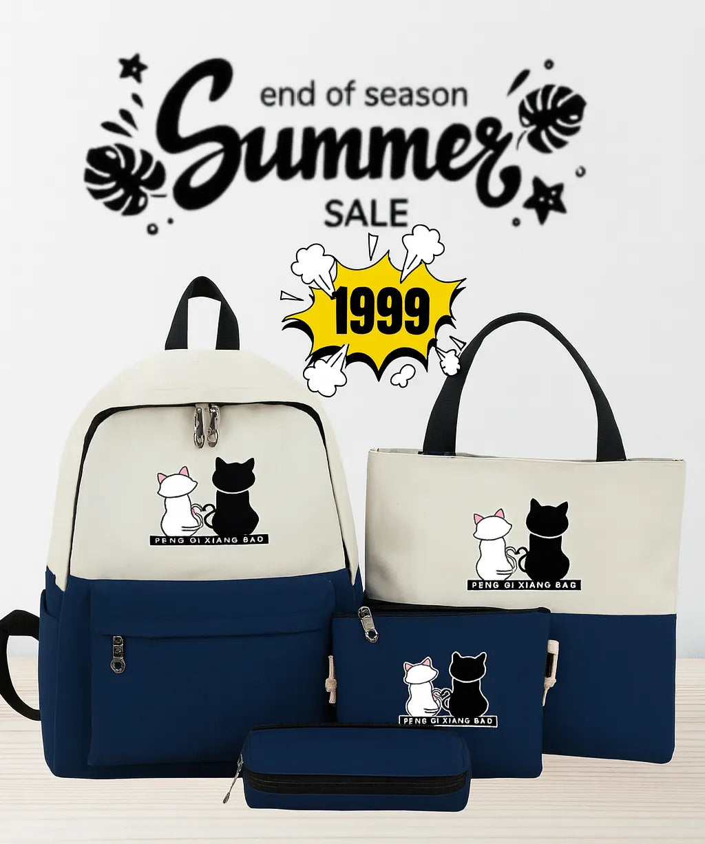 Korean Fashion 4 in 1 Girls Bag Set – Backpack, Crossbody, Tote & Pouch