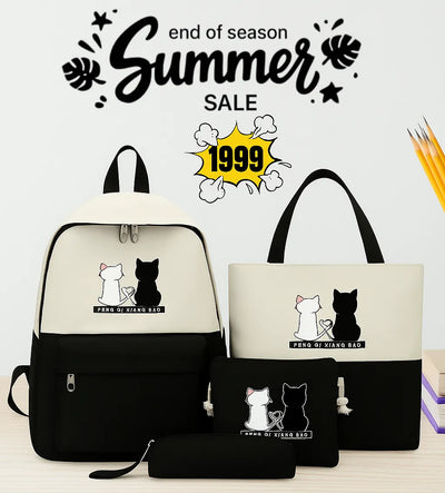 Korean Fashion 4 in 1 Girls Bag Set – Backpack, Crossbody, Tote & Pouch