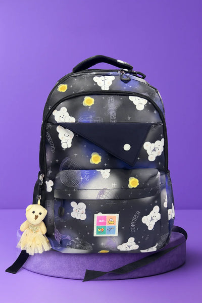 Charming Pastel Printed Girls Backpacks with Cute Teddy Bear Charms – School & Travel Bags