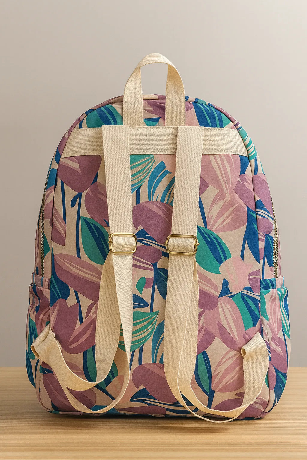 Floral Print Waterproof Backpack with Teddy Keychain