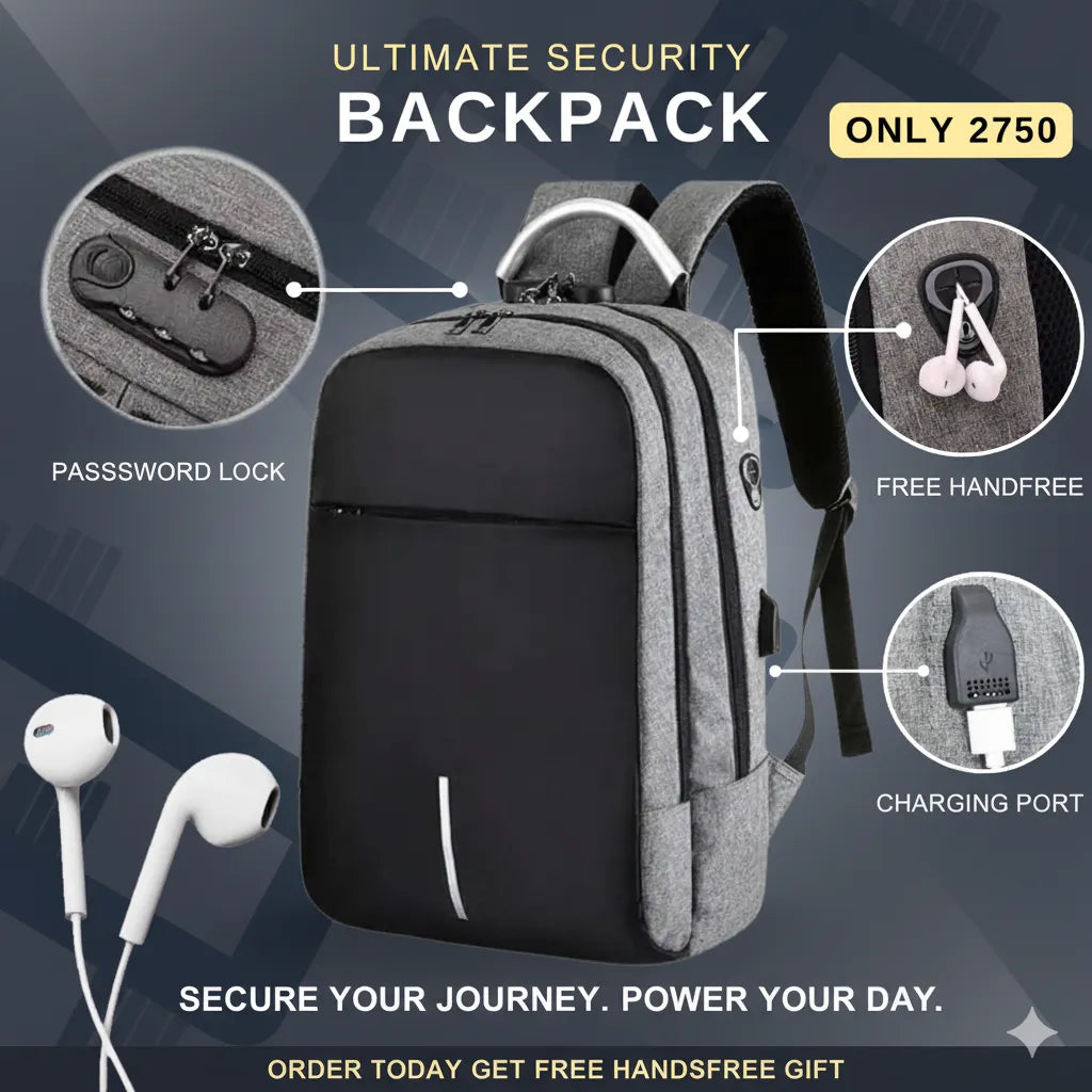 Smart Backpack | Password Lock | USB & Handfree Port