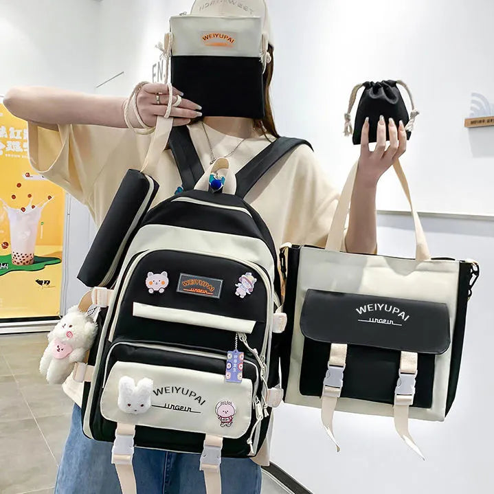 Best School & College Bag Set for Girls – 5 in 1 Stylish Backpack with Free Water Bottle