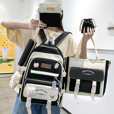 Best School & College Bag Set for Girls – 5 in 1 Stylish Backpack with Free Water Bottle