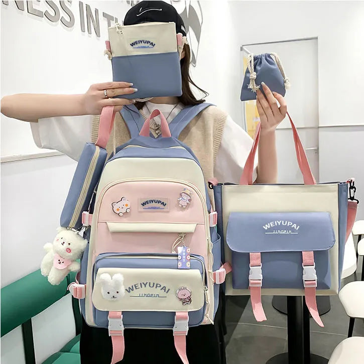 Best School & College Bag Set for Girls – 5 in 1 Stylish Backpack with Free Water Bottle