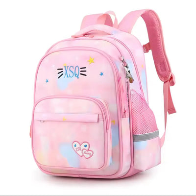 Cute Pink & Blue Gradient Girls’ School Backpack with Orthopedic Support & Reflective Safety Strips