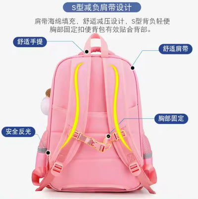 Cute Pink & Blue Gradient Girls’ School Backpack with Orthopedic Support & Reflective Safety Strips