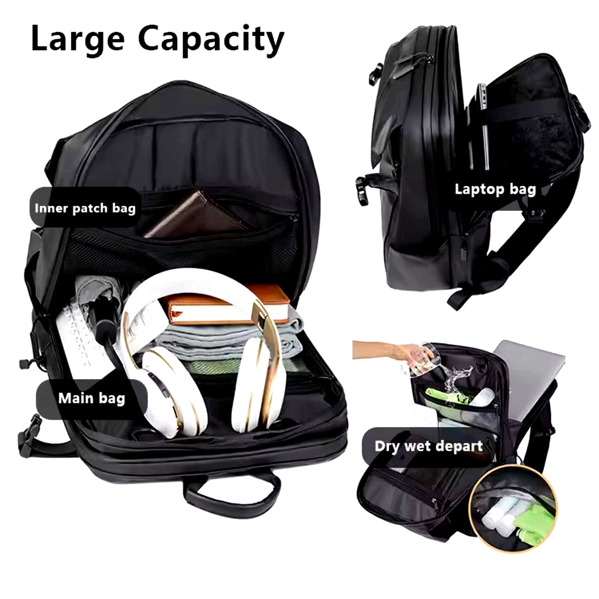 Black Multifunctional Business & Travel Laptop Backpack – Waterproof, Spacious & Comfortable