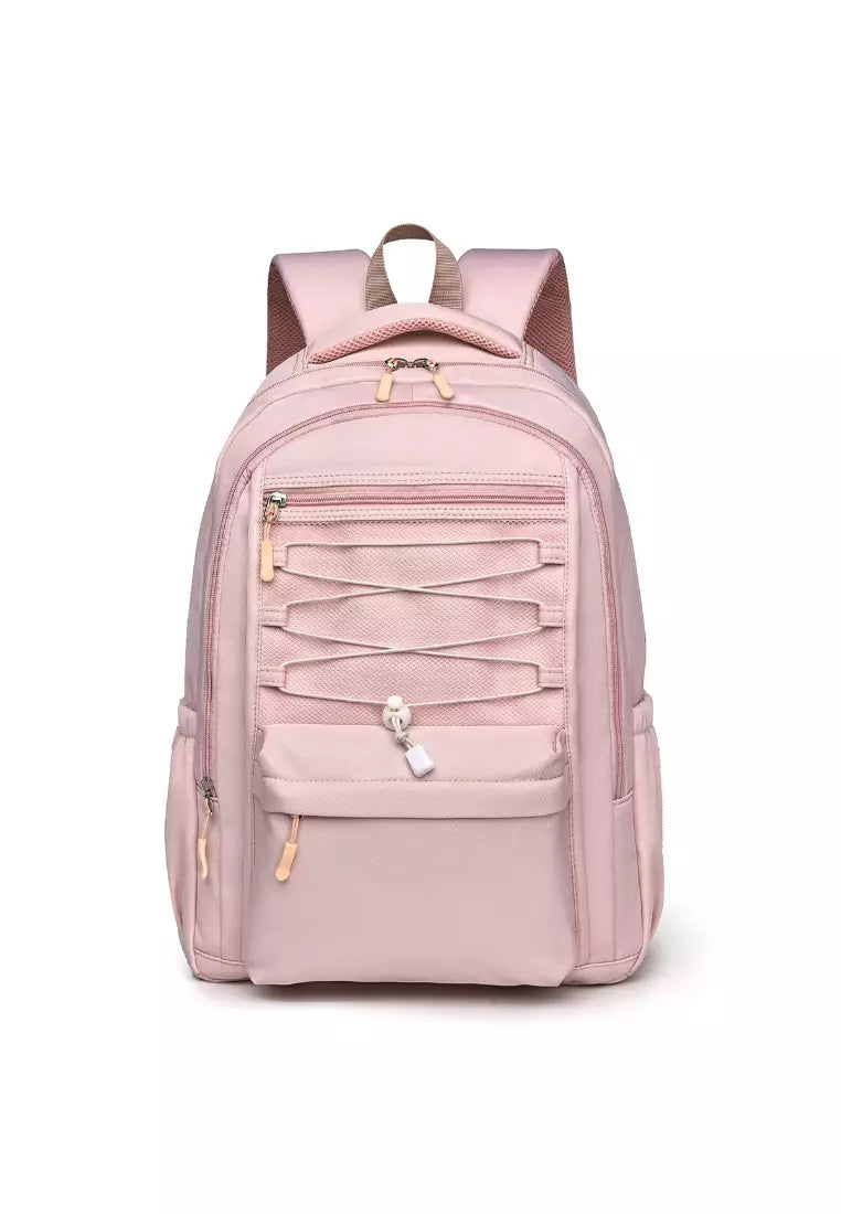 Single Style Pink Backpack – Waterproof Nylon School & College Bag for Girls
