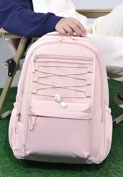 Single Style Pink Backpack – Waterproof Nylon School & College Bag for Girls