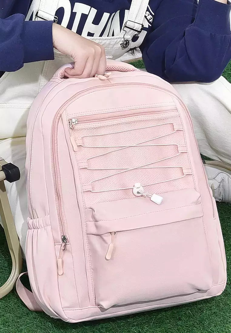 Single Style Pink Backpack – Waterproof Nylon School & College Bag for Girls